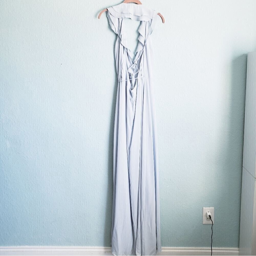 Wayf The Riley Lace-Up Back Wrap Evening Dress in Ocean Mist - Picture 7 of 9